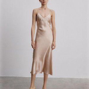 NWT - Tan silk midi-length slip dress - Silk Maison